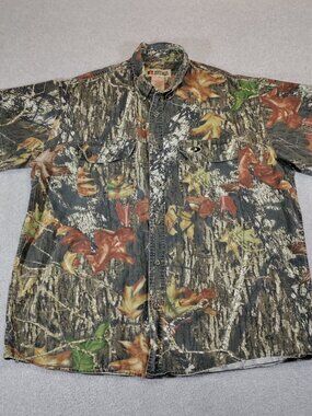 Russell Outdoors Mens 2XL Camo Hunting Shirt Mossy Oak Button Down